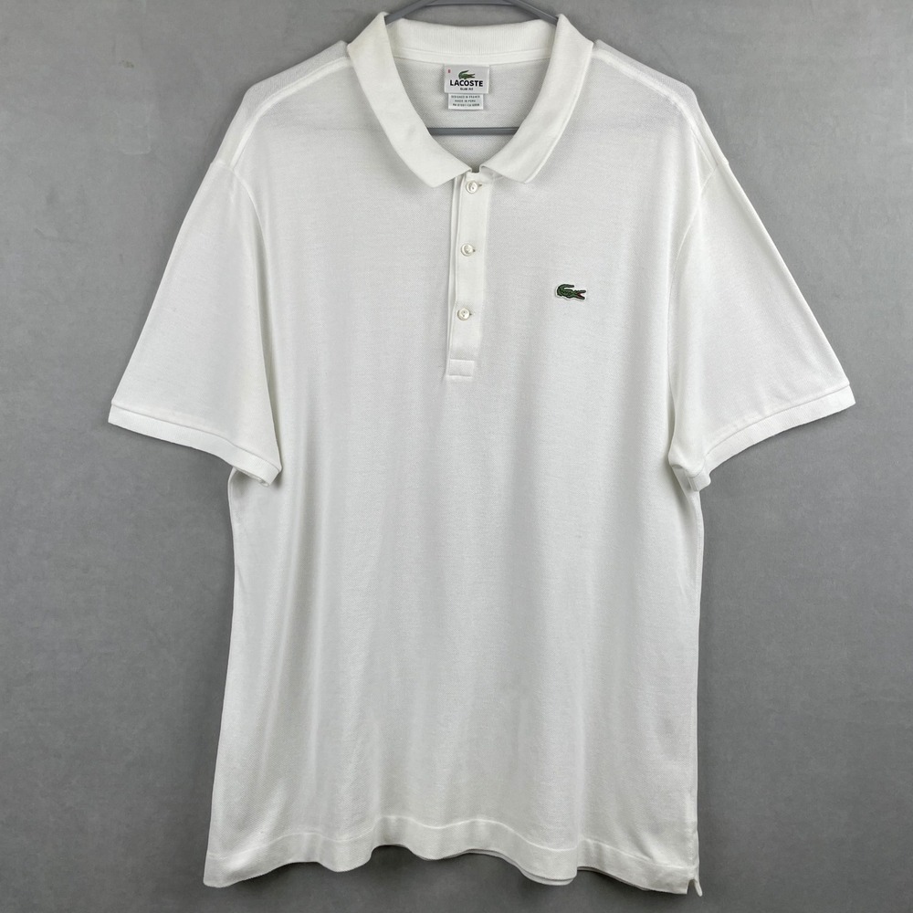 Vintage Lacoste Men Slim Fit Pique Polo Shirt White 8 XXXL Old Money Preppy Golf